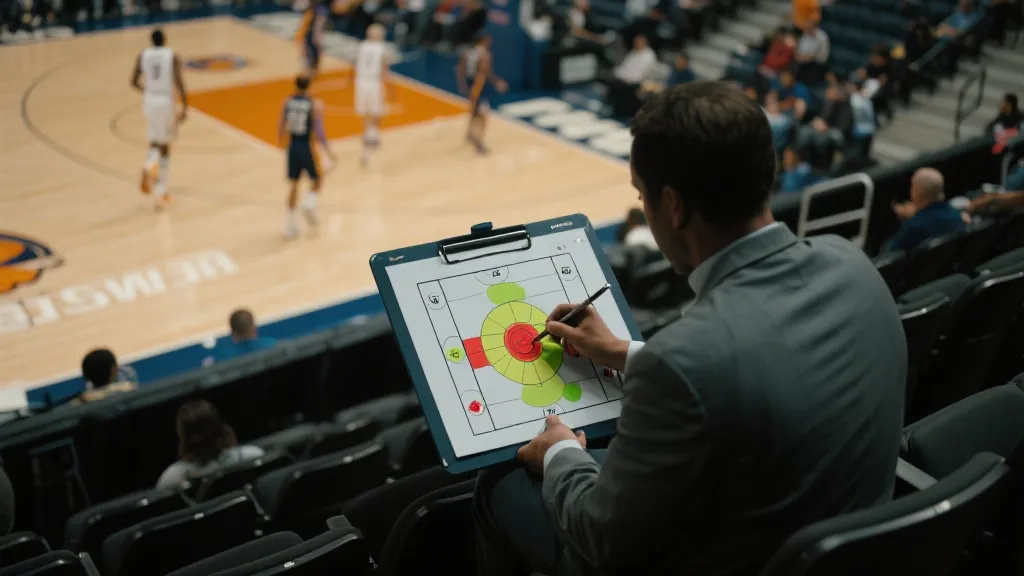 球探观察球员跑位与战术板分析的画面