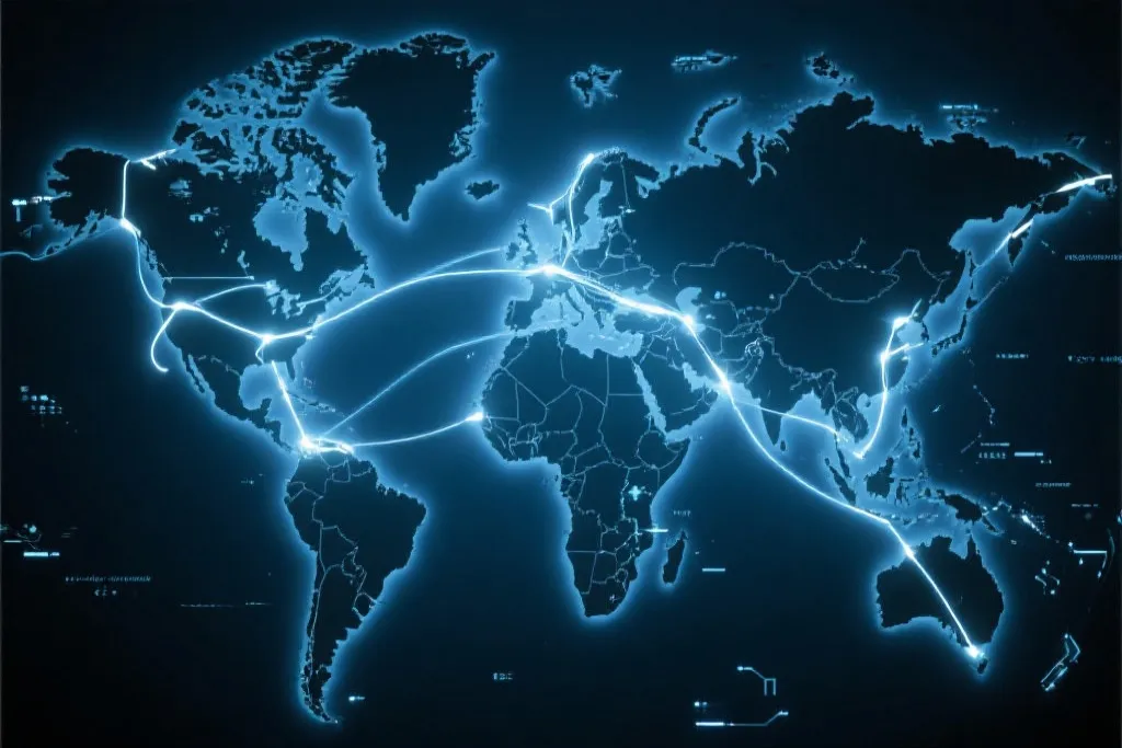 发光的全球地图，代表体育营销的全球化连接